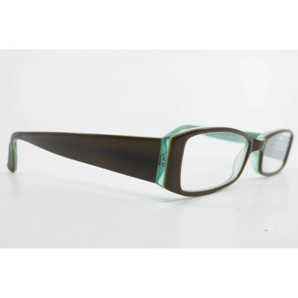 J02 BR Eyeglass Frames Brown Teal Green Rectangle Full Rim 50-17-135 37085